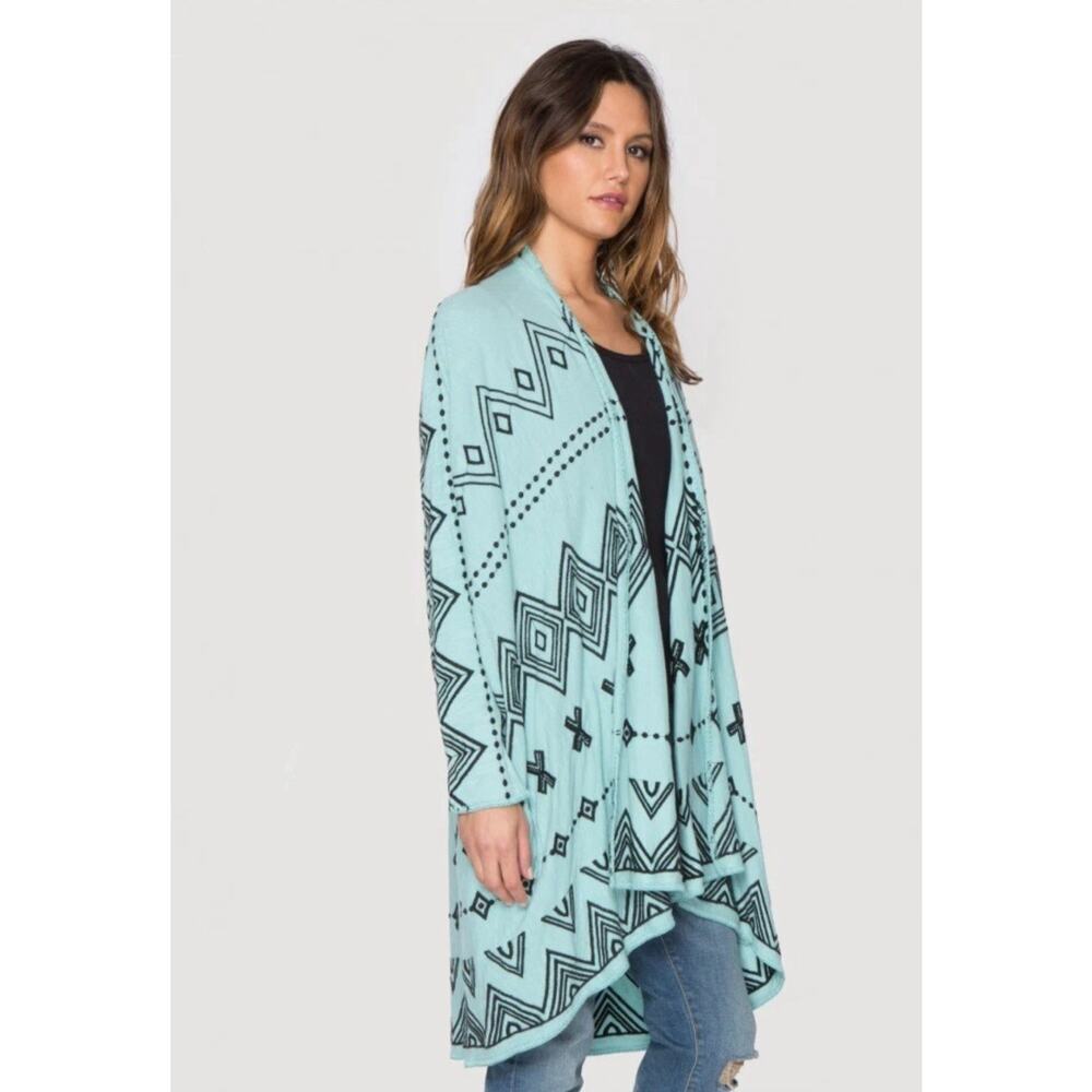 Johnny Was Biya Genoa embroidery sweater wrap in turquoise M $398 2294